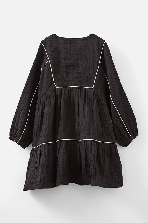 Corra long sleeve dress - black/embroidery