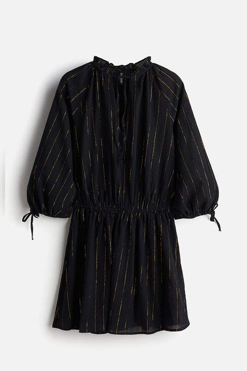 Glittery tie-detail tunic dress - black/striped 