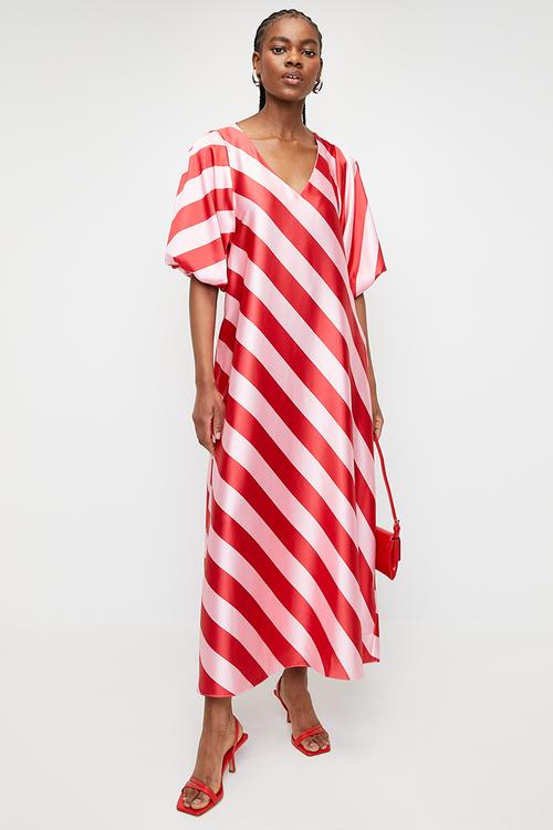 Bernadette Stripe Dress - Redpink