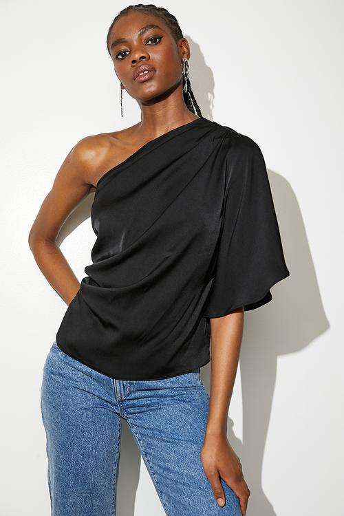 V/L Asymmetrical Drape Top - Navy