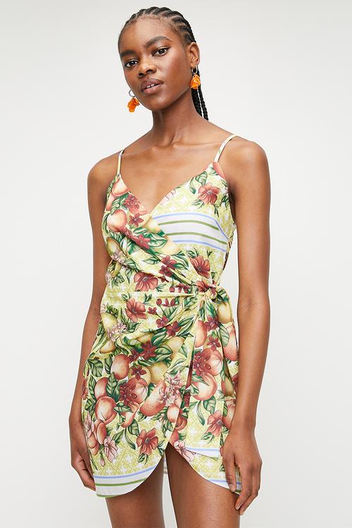 Printed Mini Wrap Dress - Fruit Basket DBL Border