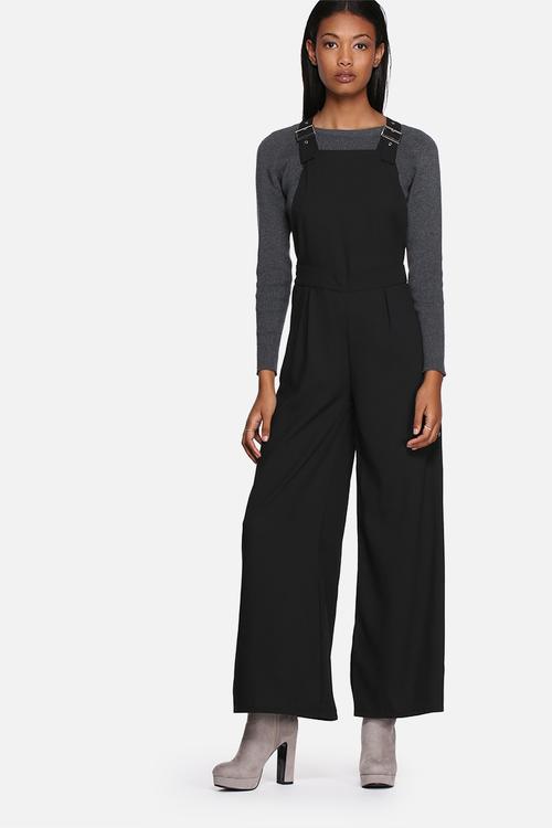 Buckle detail wide leg dungarees