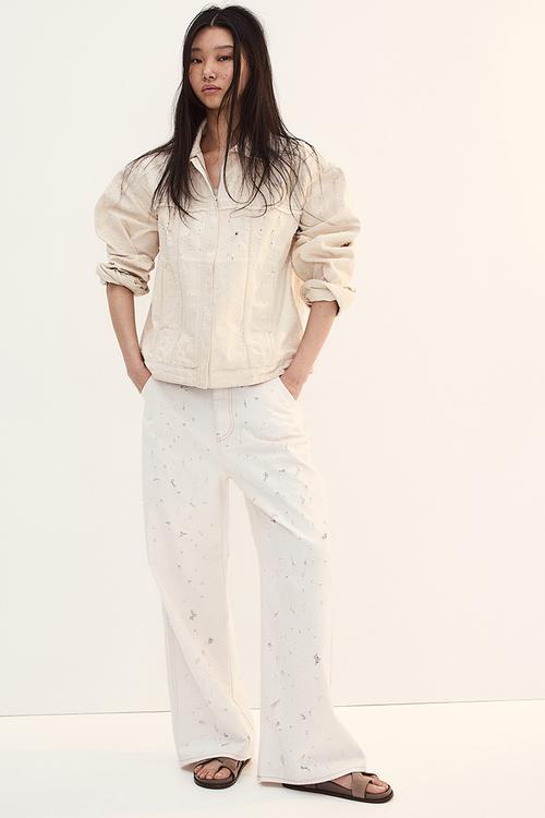 Frayed-edge twill trousers - cream