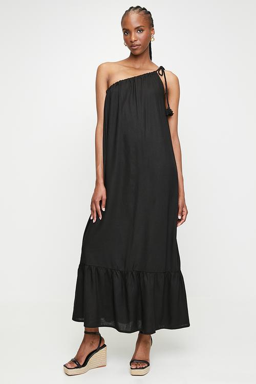 Asym maxi trapeze with tie detail - Black