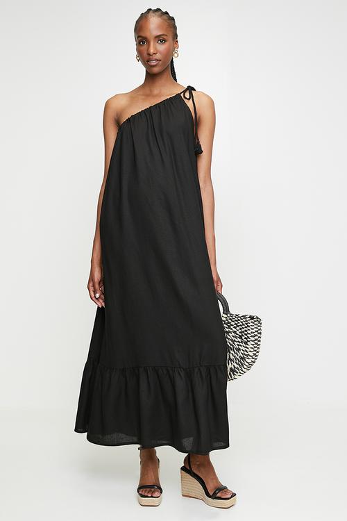 Asym maxi trapeze with tie detail - Black