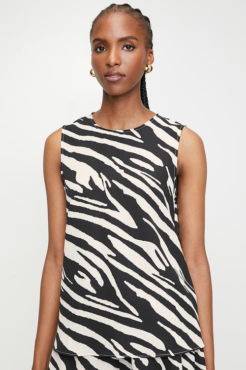 Co ord printed sleeveless shell - black ecru zebra smaller	