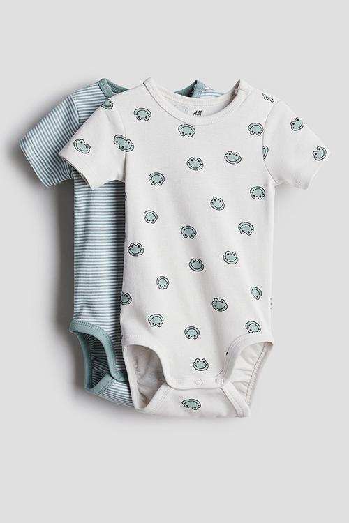 2-Pack short-sleeved bodysuits - White Frogs