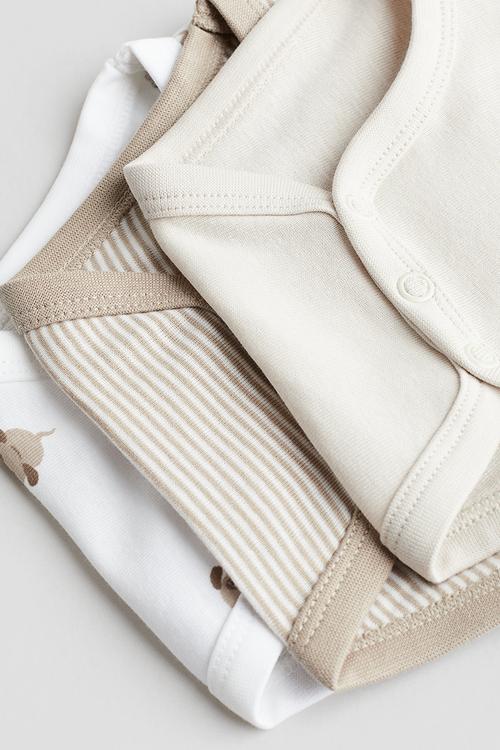 3 pack long-sleeved bodysuits - beige multi & white