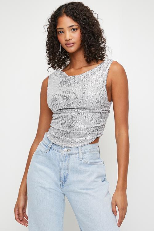 Cowl sequins top - silver