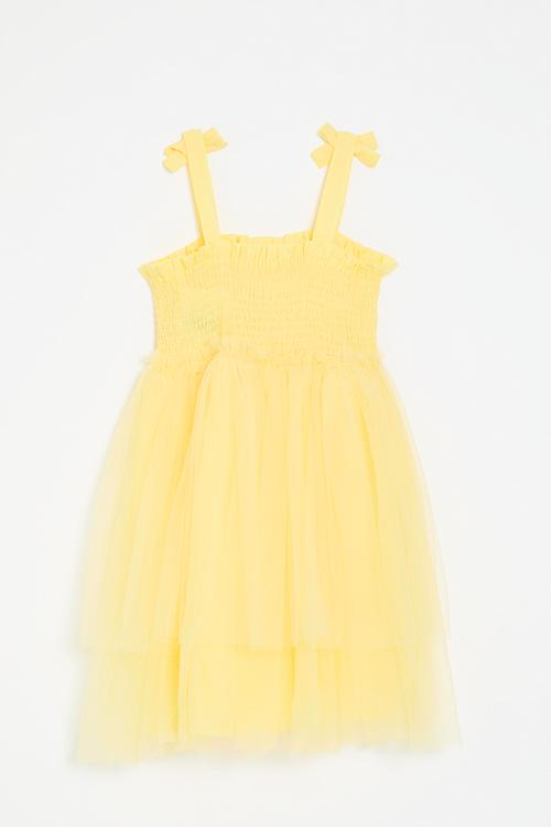 Smock detail mesh dress - yellow