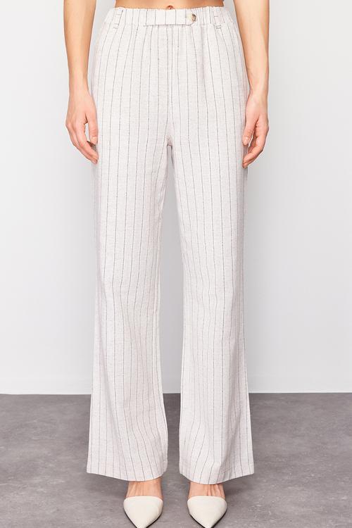 Striped elasticated waist  woven trousers - beige
