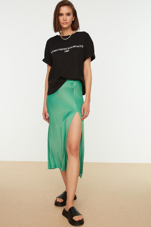 Slogan Printed Relaxed Crew Neck Knitted T-Shirt - Black