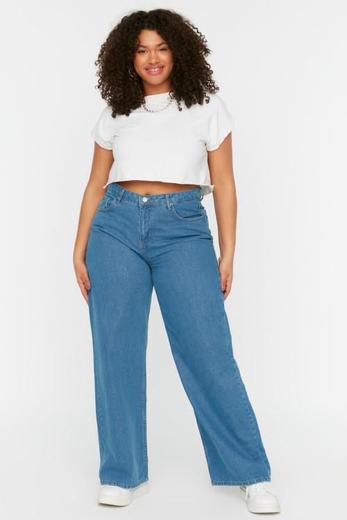 Plus High Waist Wide Cut Jeans- Light Blue