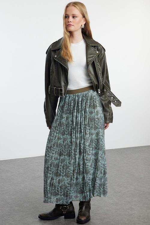 Pleated Abstract Midi Skirt - Multicolored
