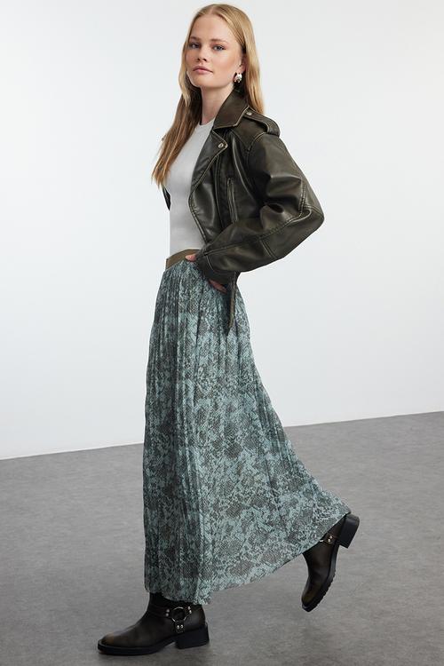 Pleated Abstract Midi Skirt - Multicolored