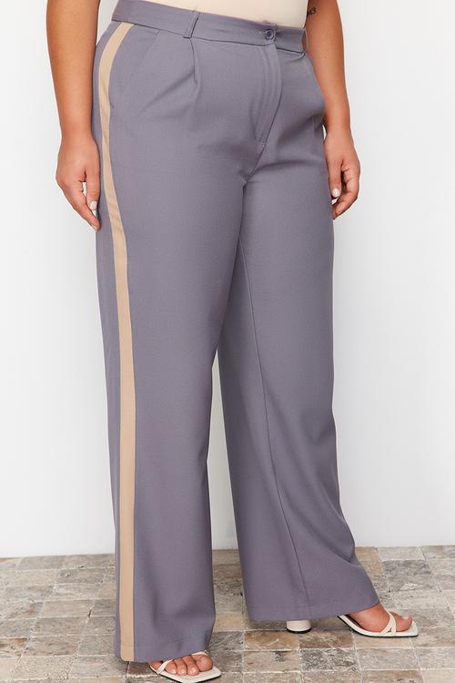 Plus High Waist Wide Leg Trousers - Grey