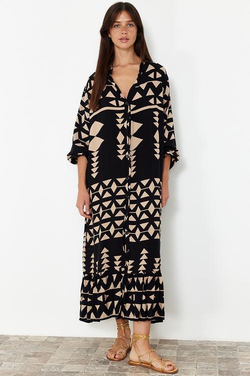 Printed Midi Dress - Black