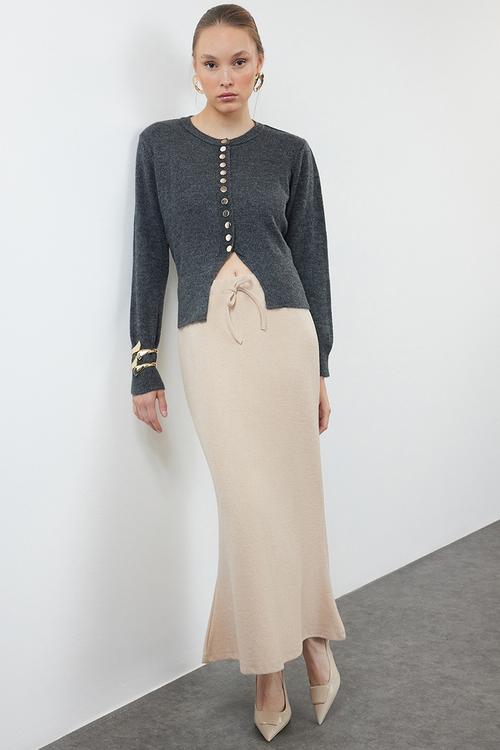 Lace Maxi Knitted Skirt - Beige