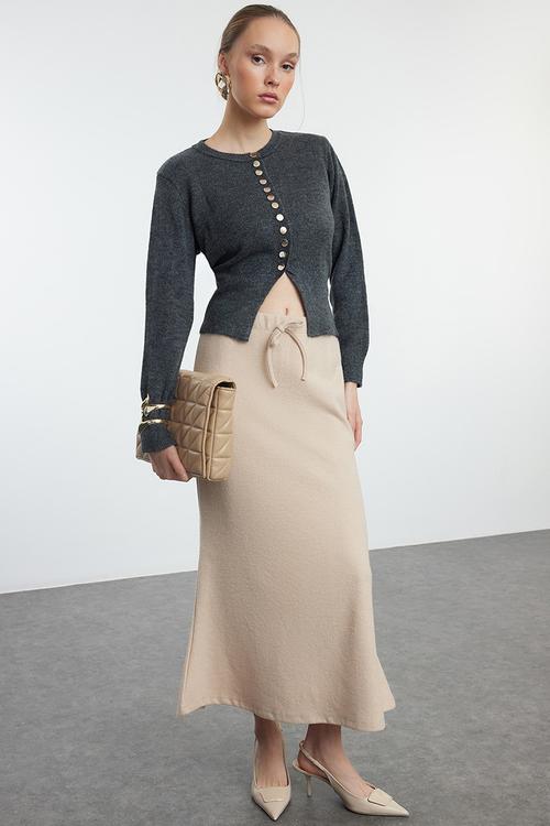 Lace Maxi Knitted Skirt - Beige