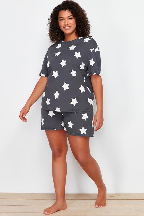 Plus Star printed knitted pajama set - anthracite
