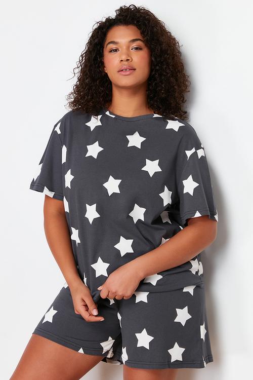 Plus Star printed knitted pajama set - anthracite