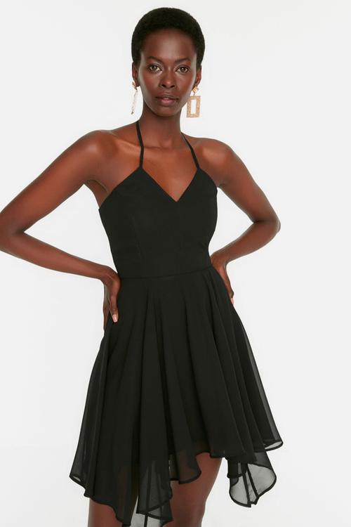 A-Line Chiffon Evening Dress - Black