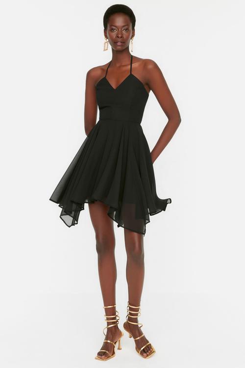 A-Line Chiffon Evening Dress - Black