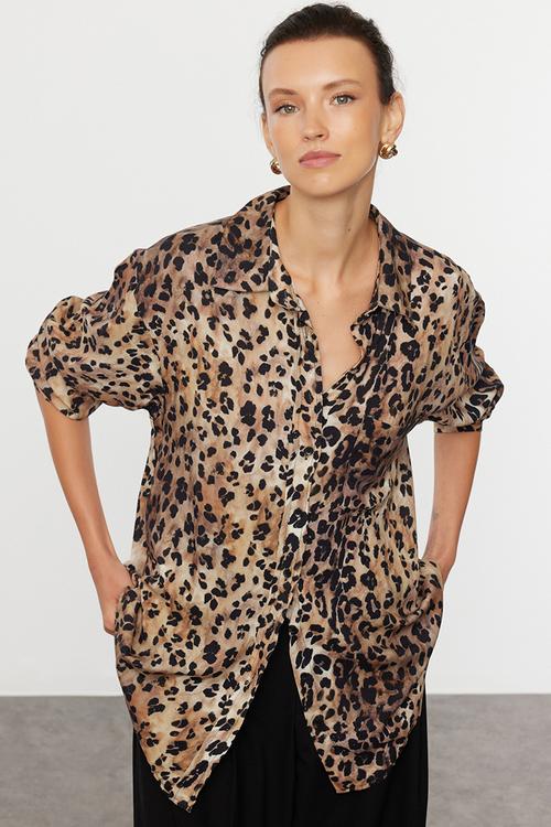 Leopard Oversized Shirt - Brown