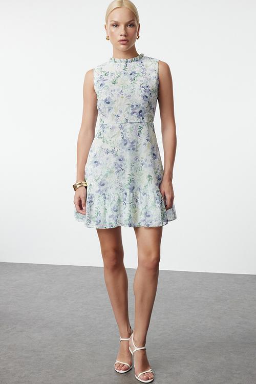 Floral Ruffled Mini Dress - Purple