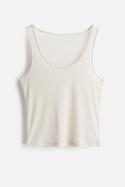 Sheer ribbed vest top - light beige