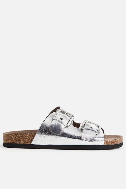 Two-strap slides - silver-coloured