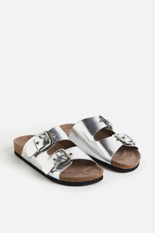 Two-strap slides - silver-coloured
