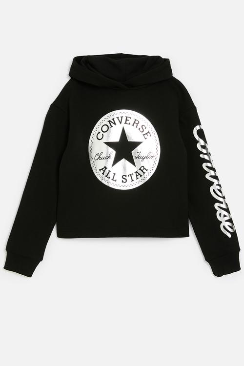 Teen Ctp cropped foil hoodie - black
