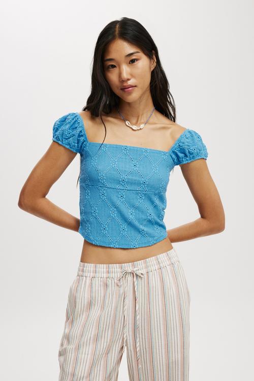 Kaia Textured Short Sleeve - Blue Bouy