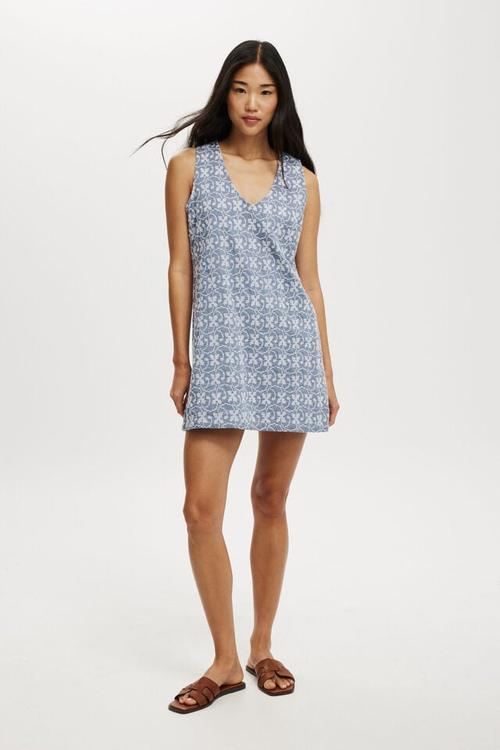Sabelle shift mini dress - blue embroidery