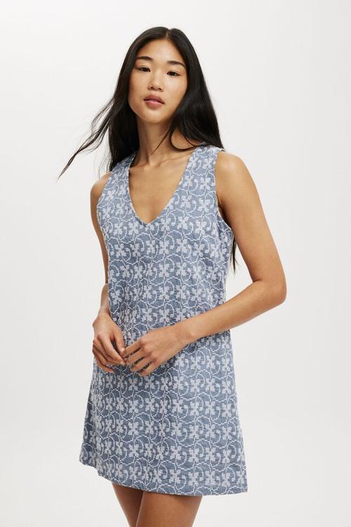Sabelle shift mini dress - blue embroidery