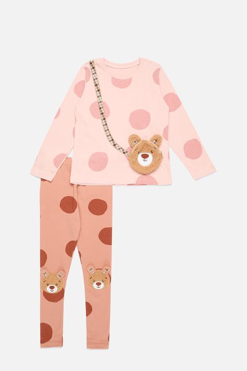 Polka dot sweat top and legging set - pink