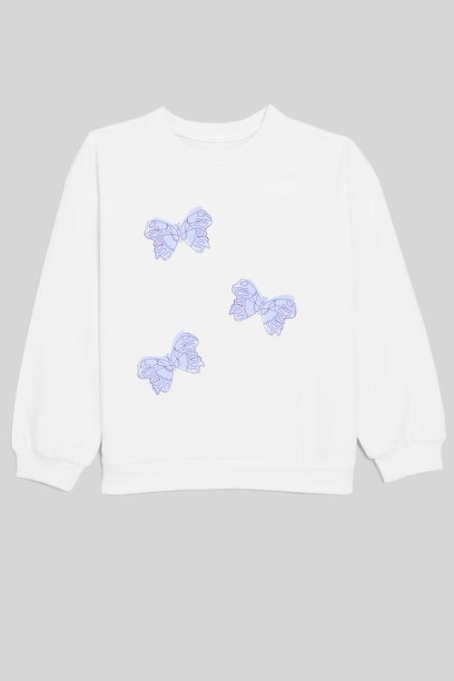 Bow print sweat top-white