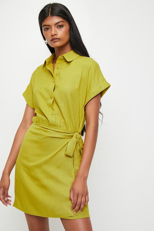 Wrap Mini Shirt Dress - Citronella