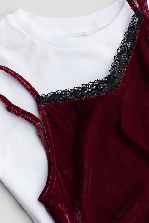 2 piece top and dress set - red