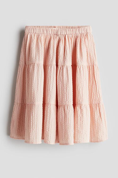 Tiered seersucker skirt - powder pink