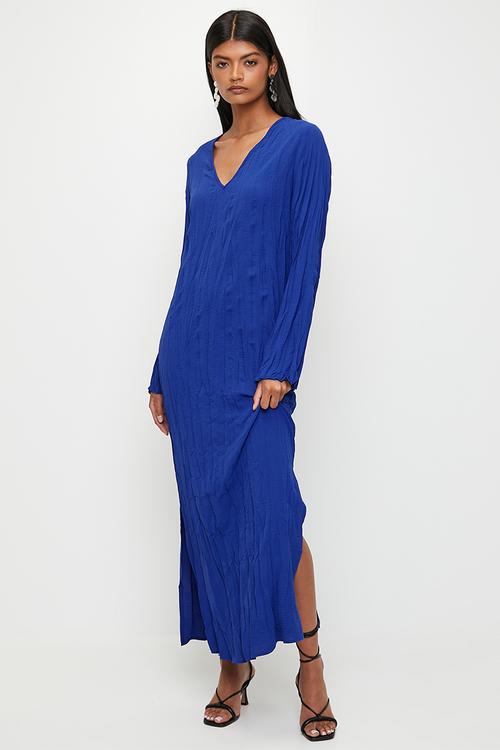 Crushed column dress with slits - blue