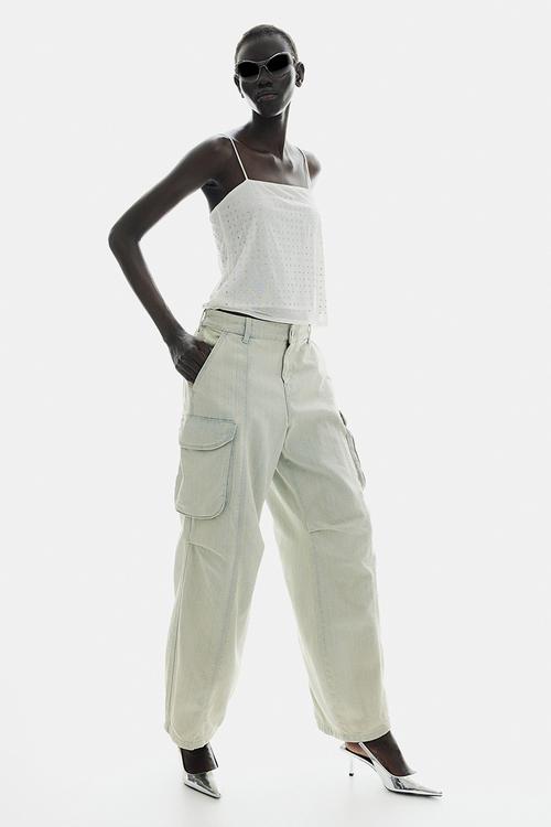 Rhinestone-embellished strappy top - cream 
