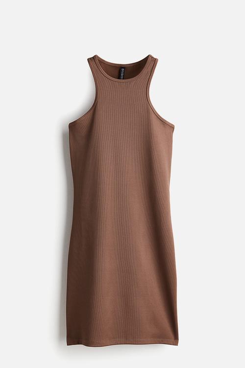 Ribbed bodycon dress - brown