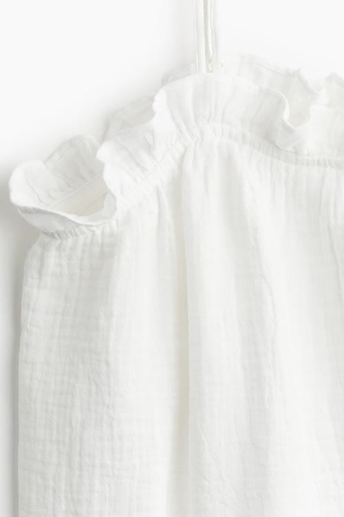 Frill-trimmed strappy top - white