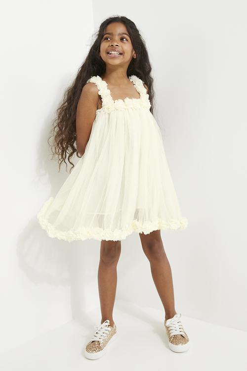 Floral décor mesh dress - ecru