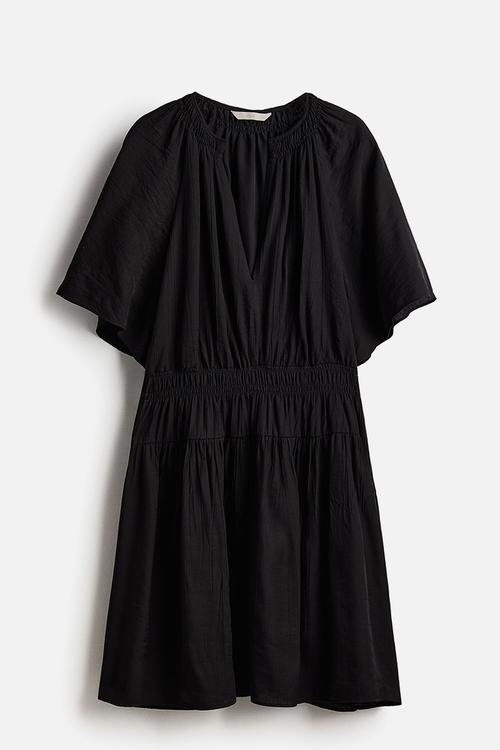 Smock-detail dress - black