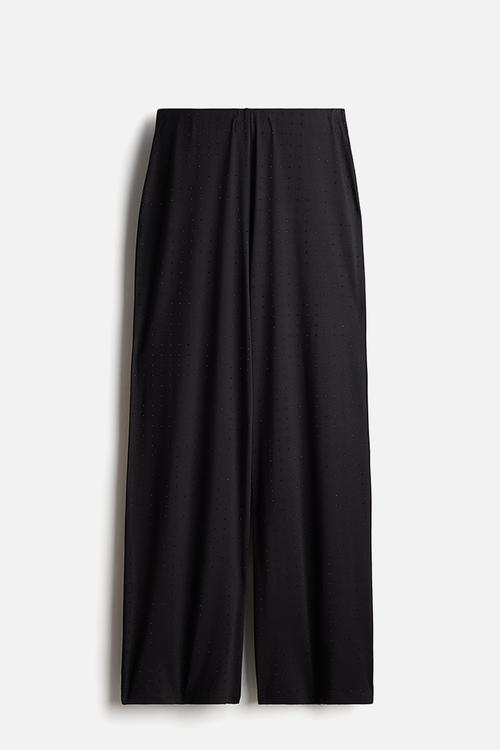 Straight jersey trousers -  black/rhinestones
