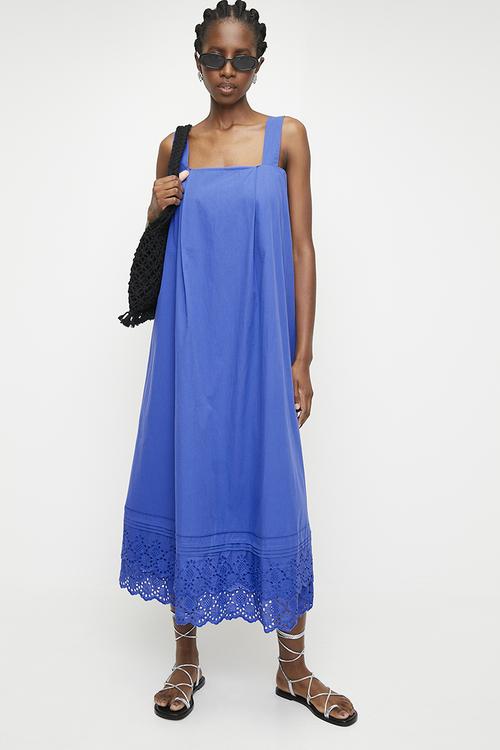 Anglaise trim detail trapeze midi dress - strong blue