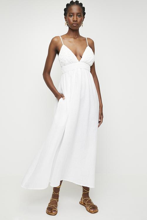 Applique fit & flare midi dress - ecru